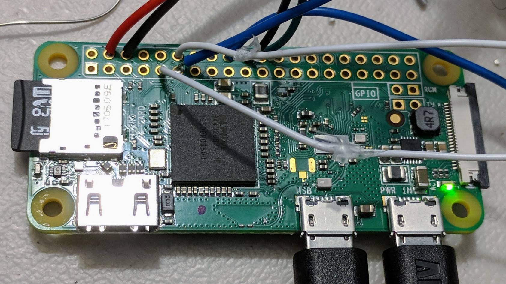 Raspberry Pi with connections to tree and custom
circuits